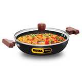 Hawkins 2.5 Litre Futura Shallow Kadai, Nonstick Kadai with Lid, Flat Bottom, Induction, Black INSK25G