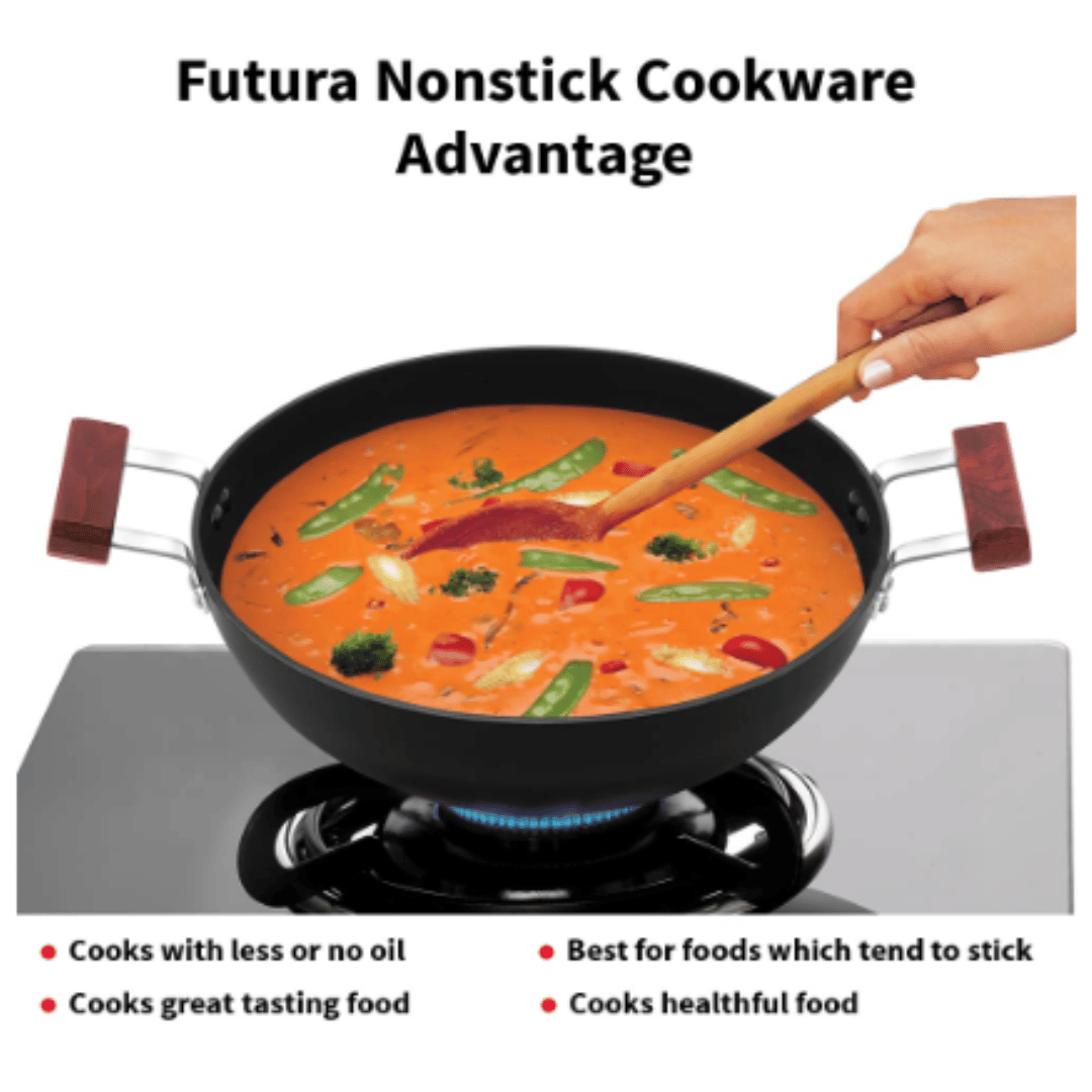 Hawkins 5 Litre Futura Nonstick Deep Kadai with Glass Lid, Flat Bottom Induction, Black INK50G