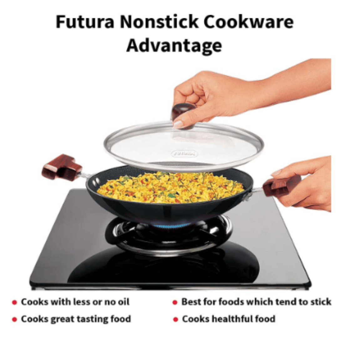 Hawkins 0.9 Litre Futura Nonstick Deep Fry Pan with Glass Lid, Round Bottom, Black NBFP09G