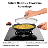 Hawkins 0.9 Litre Futura Nonstick Deep Fry Pan with Glass Lid, Round Bottom, Black NBFP09G