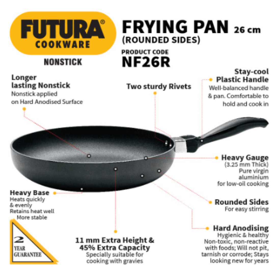 Hawkins 26 cm Futura Frying Pan with Rounded Side, Non Stick, Black NF26R