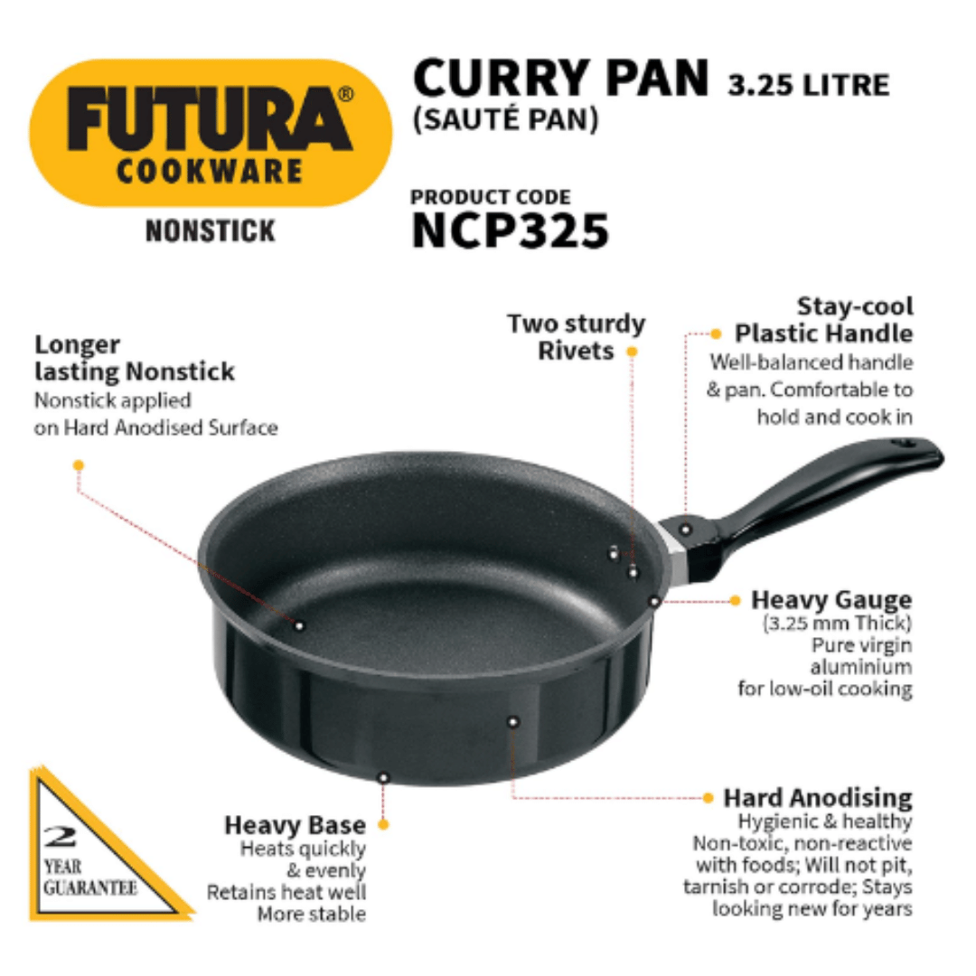 Hawkins 3.25 Ltr Futura Nonstick Curry Pan, 24 cm Black NCP325