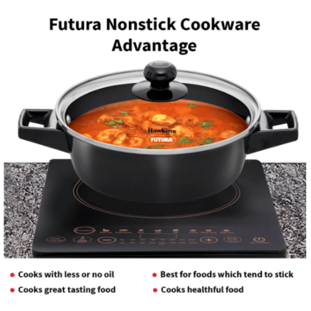 Hawkins Futura 2 Litre Cook N Serve Stewpots Bowl, Casserole, Hard Anodised Saucepan with Glass Lid, INCB20G