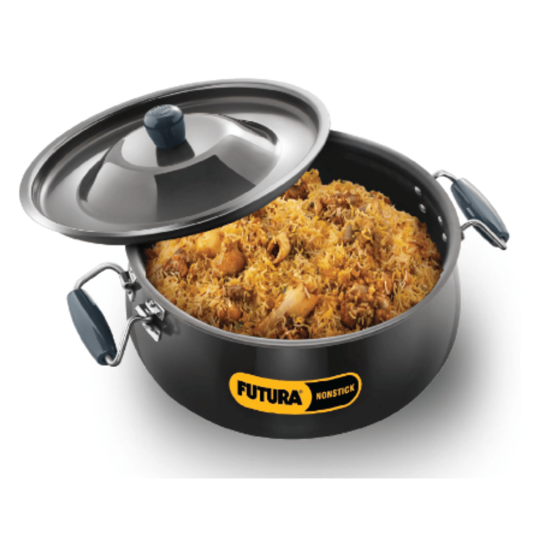 Hawkins Futura 12 Litre Biryani Handi, Non Stick Pot with Hard Anodised Lid, NBH12