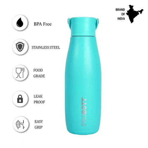 Trendy 480ml Stainless Steel Water Bottle, Vacuum Insulated Flask, Blue | Hot & Cold | Easy to Carry | Leak Proof | PB 480-02