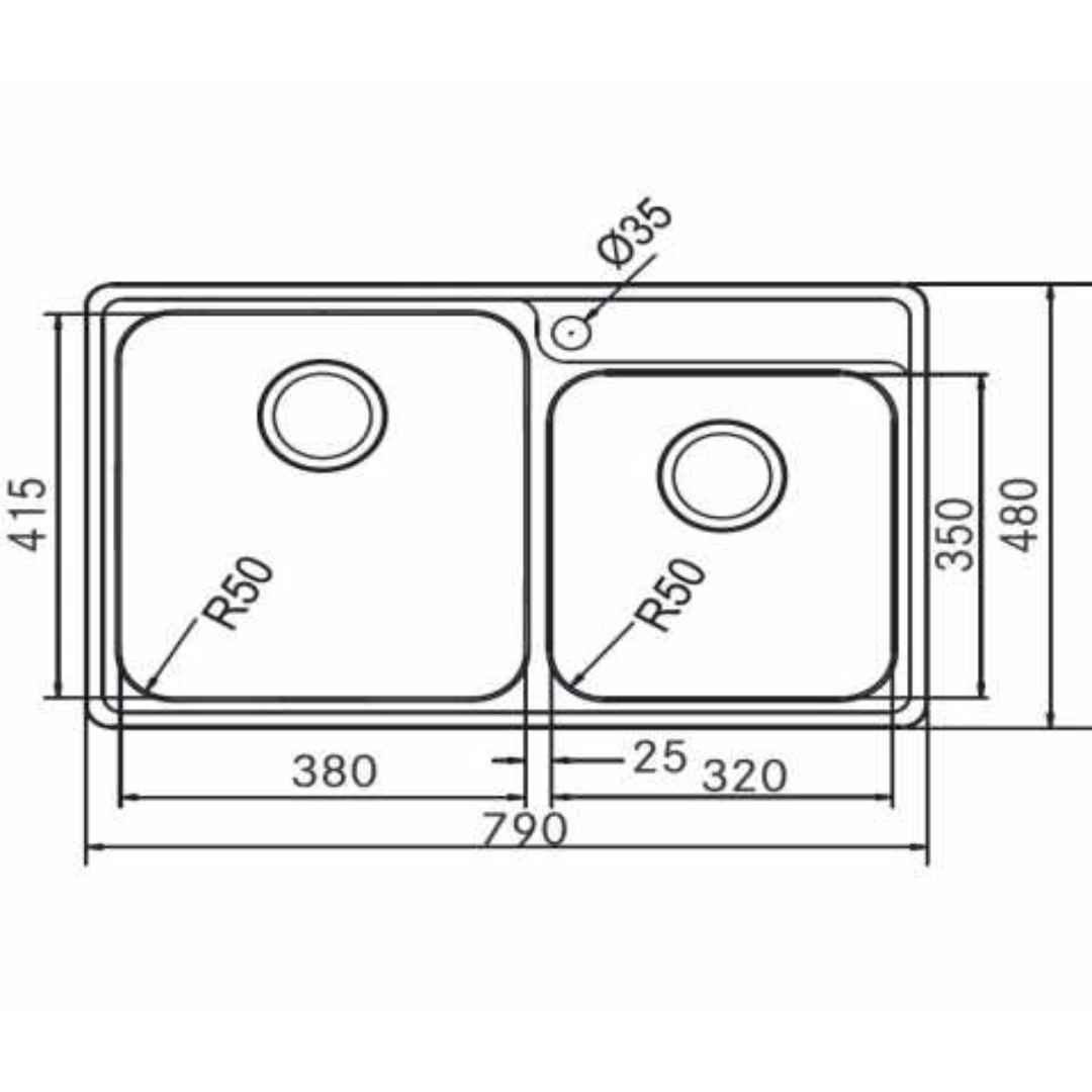 Franke Stainless Steel BCX 620-38/32 (ACCESSORIES NOT INCLUDED) (790x480/32x18) 1mm EUROPEAN SATIN FINISH H Double Bowl Sink 101.0489.192