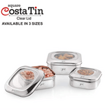 JVL Stainless Steel 3350ml Square Costa Tin Shape Container Box With Clear Lid (SCC-3) 