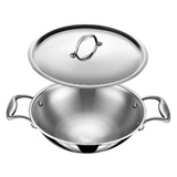 Stahl 2.3 L Triply Stainless Steel Kadai with Lid, Deep Frying Pan with Round Bottom, 4752