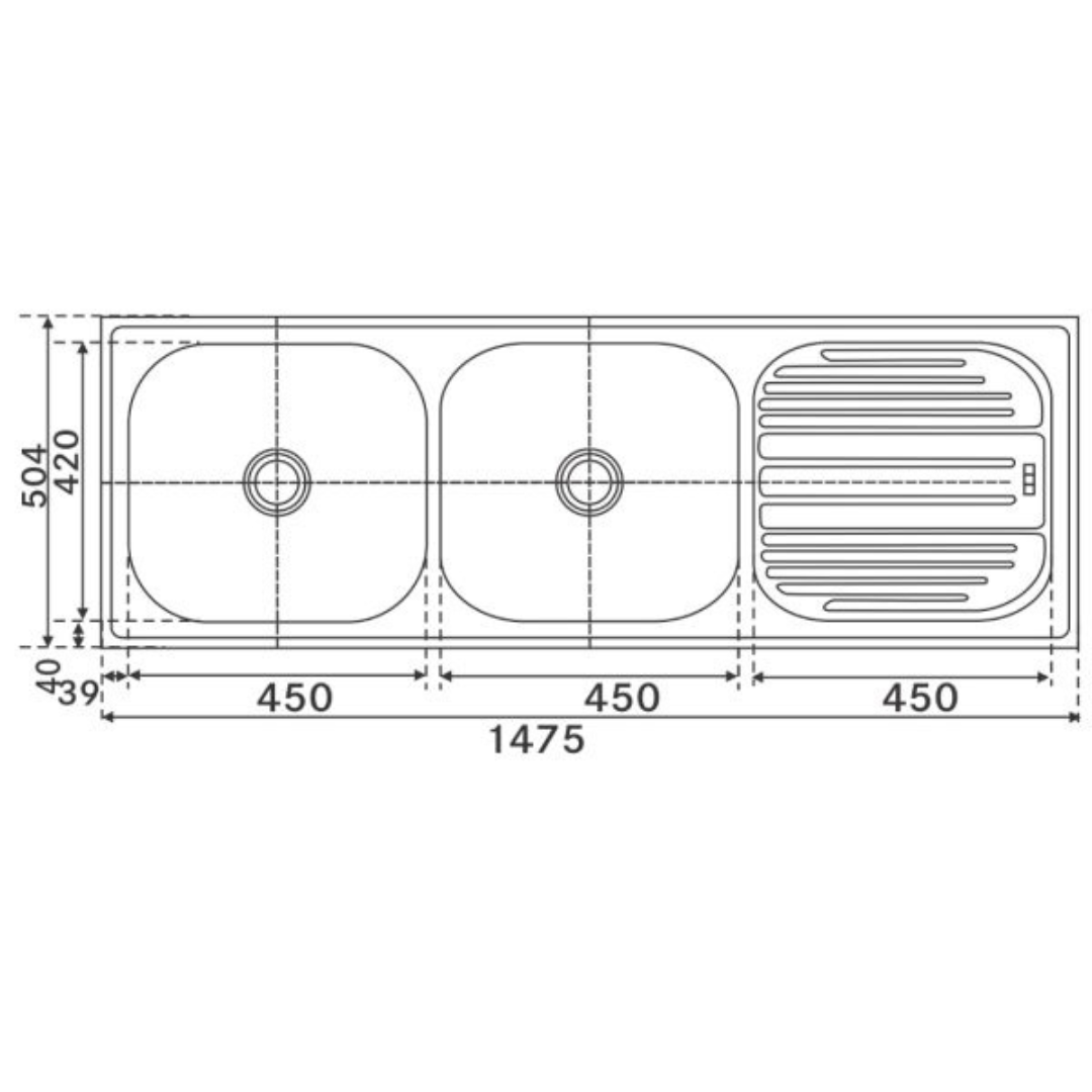 Franke 621X OMNI  (1479x504/59x20)  Stainless Steel 0.8mm European Satin Finish Double Bowl with Drain Board Sink 101.0153.151
