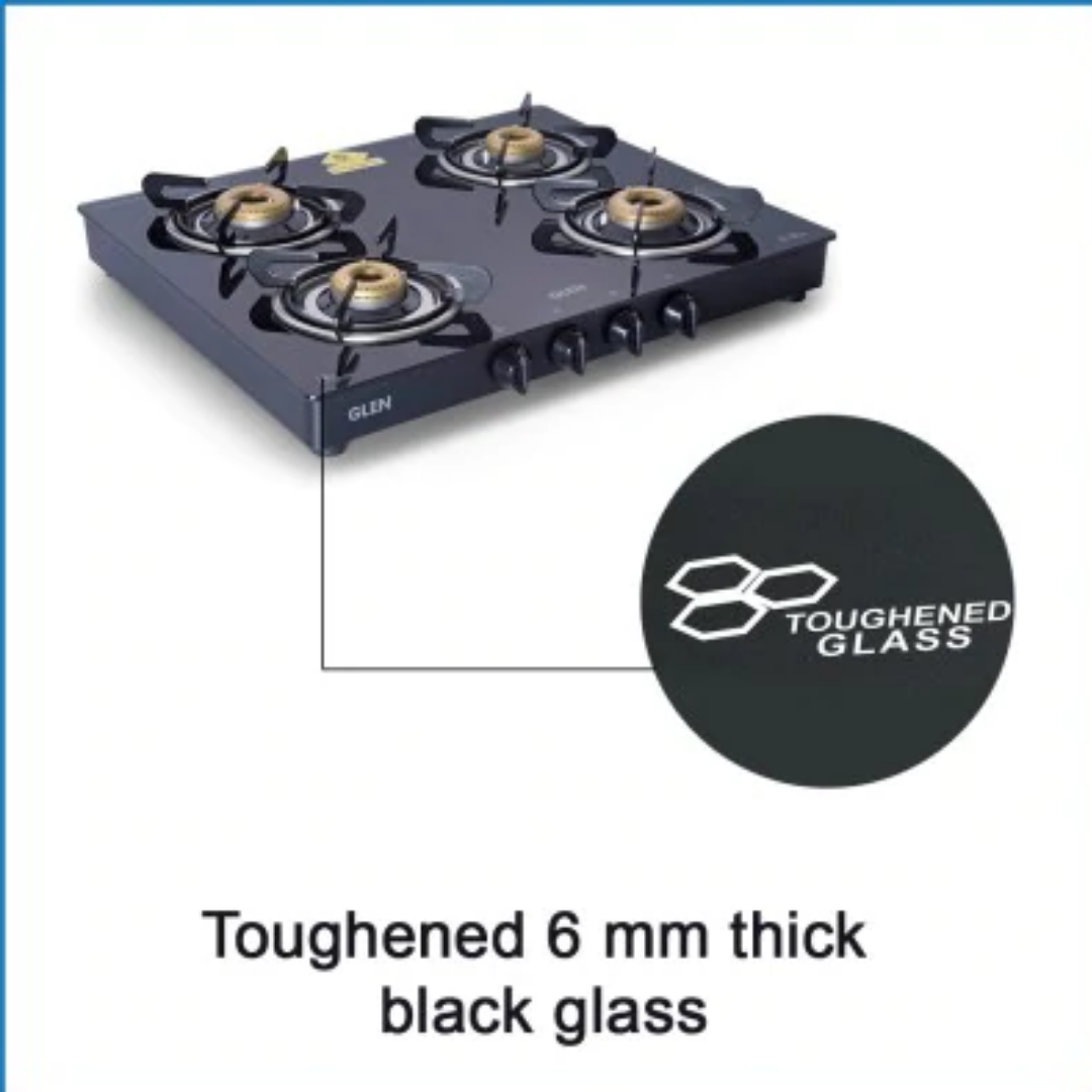 Glen Open 4 Burner Glass Cooktop with Forged Brass Burner Black