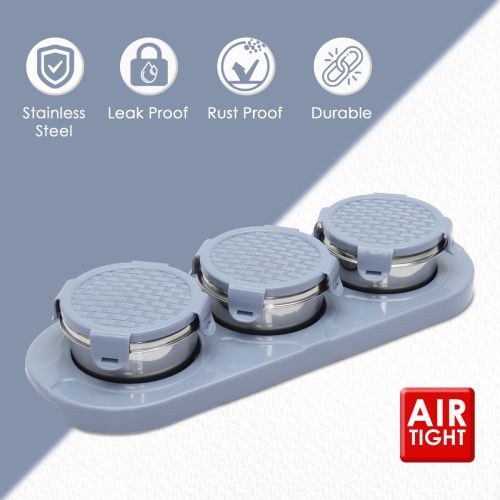 Jaypee plus ZETA-3 Airtight Inner Stainless Steel Dry Fruit Container Set of 3 with Tray 3N - 350 ml VALLEY BLUE