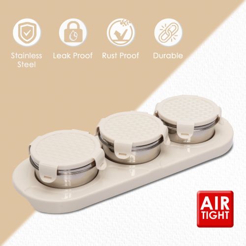 Jaypee plus ZETA-3 Airtight Inner Stainless Steel Dry Fruit Container Set of 3 with Tray 3N - 350 ml IVORY