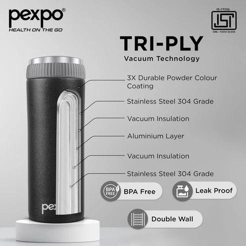 Pexpo Crypto Hot & Cold Water Bottle  500 ML Knight Black