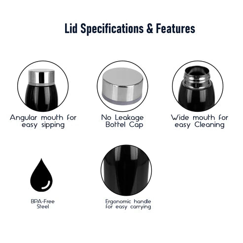 Stella 500ml Stainless Steel Thermos Flask Bottle, Vacuum Insulated | Screw Cap | Leak-Proof | Hot & Cold | Black | PB 500-42