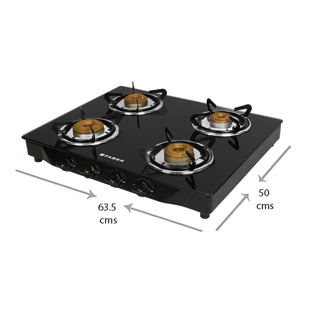 Faber DOUBLE JUMBO 4BB BK Glass Cooktop with Manual Gas Stove Heat resistant black Enameled Round (4 Burners)