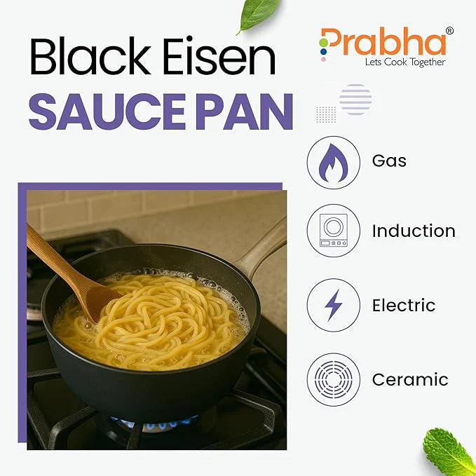 Prabha Black Eisen Cast Iron Saucepan With Steel Handle