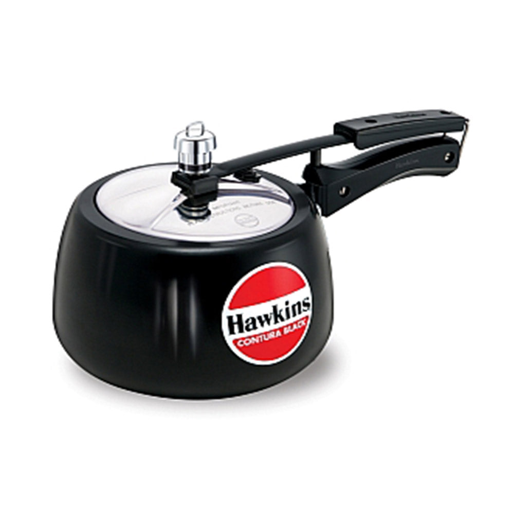 Hawkins Contura Black Pressure Cooker 3 Litre: CB30 with Hawkins Genuine 2 Gasket & 2 Safety Valve