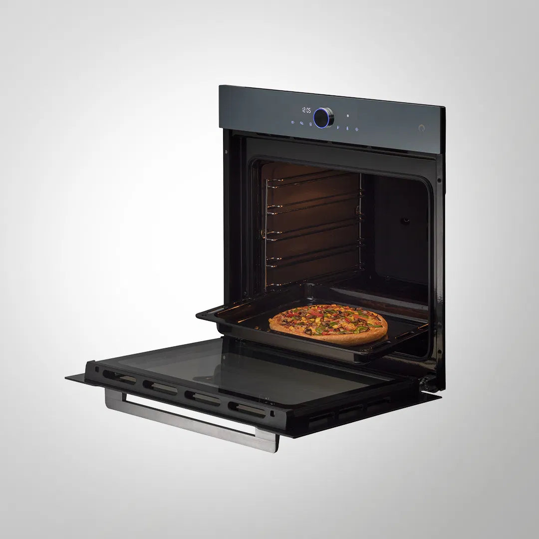 OV81 ZNSCN 81L Extra Large Built-in Electric Oven with 3D Hot Air, 14 Functions, Soft Close, LED Knob – Half Mirror Glass Finish