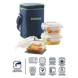 Borosil Glass Lunch Box - Microwave Safe Office Tiffin, ICY22SD3320, 320 ml (Set of 3)