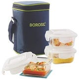 Borosil Glass Lunch Box - Microwave Safe Office Tiffin, ICY22SD3320, 320 ml (Set of 3)