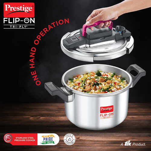 Prestige FLIP-ON TRI-PLY STAINLESS STEEL PRESSURE COOKER 5 L 220m WITH GLASS L|D 20709