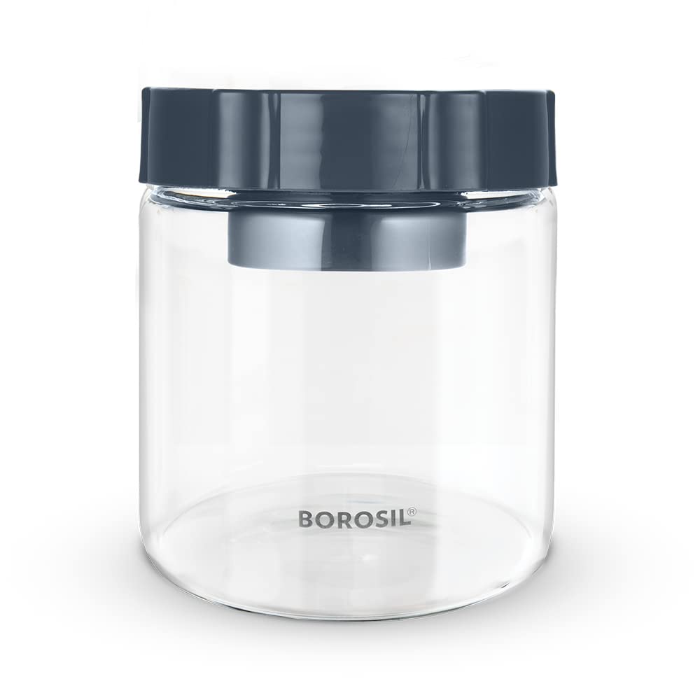 Borosil 600ml Easyscoop Endura Glass Jar with PP Lid | Made in India Borosilicate Glass Storage Organiser | Microwave & Dishwasher Safe Kitchen Containers for Spices, Snacks, Grains, Dals | Clear