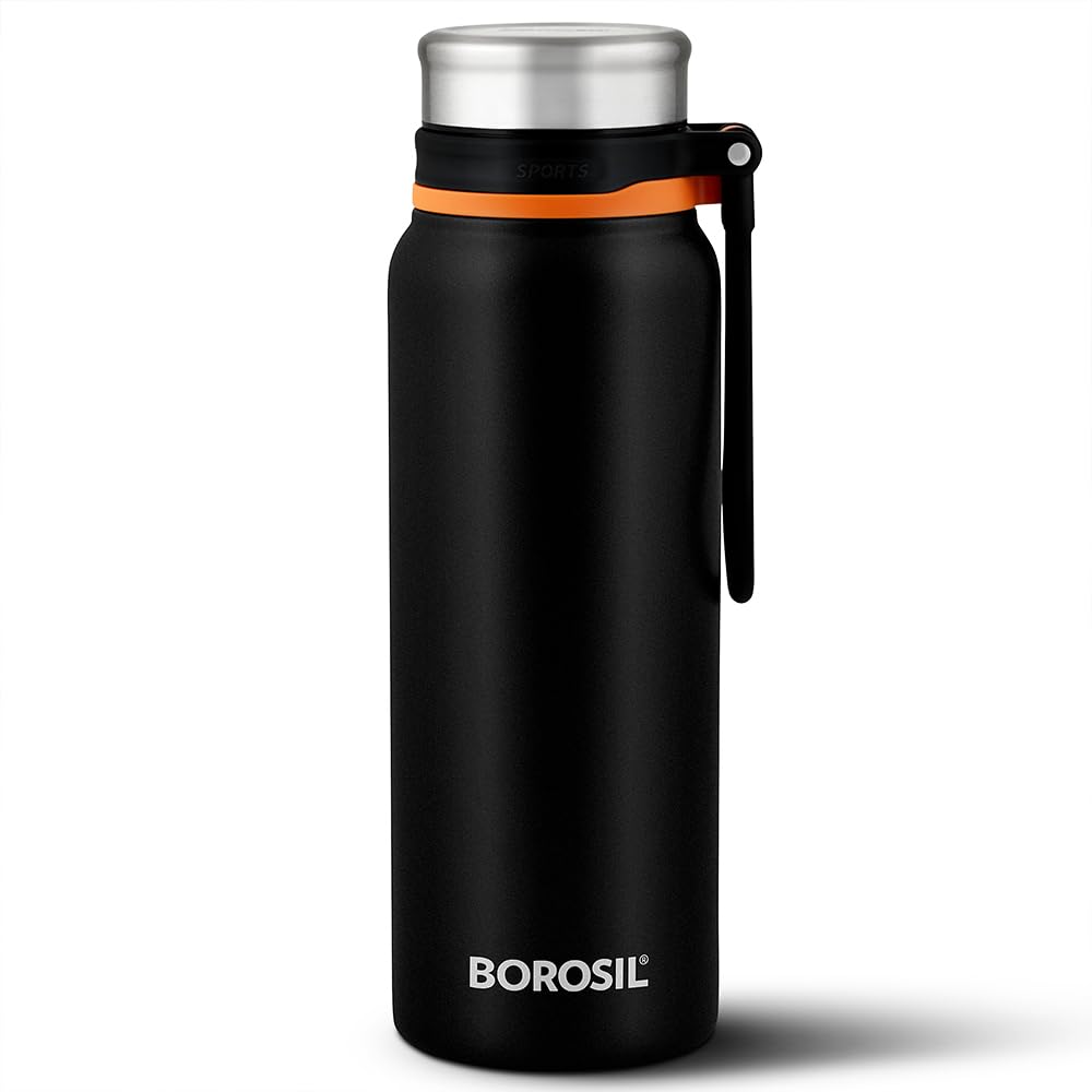 Hydra Aquafit 830ML Black Stainless Steel Water Bottle – Double Wall Vacuum Insulated, 14 Hours Hot, 16 Hours Cold, Leakproof, Wide Mouth, Strap | Ideal for Gym, Office, School (AQUAFIT 830-Black)