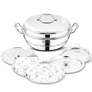 Argent Triply Silver Stainless Steel 28 cm Multi-Kadai With Lid & 6Pcs Plates (6.1 L) BGIN-9999