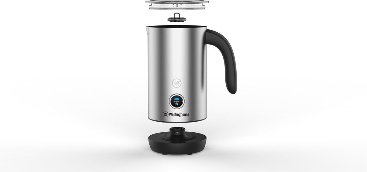 Electric Basic Series Milk Frother 200ml Capacity Non-Stick Warm and Cold Milk Foam for Cappuccino, Latte Macchiato and Cocoa, 360°Base, Silver