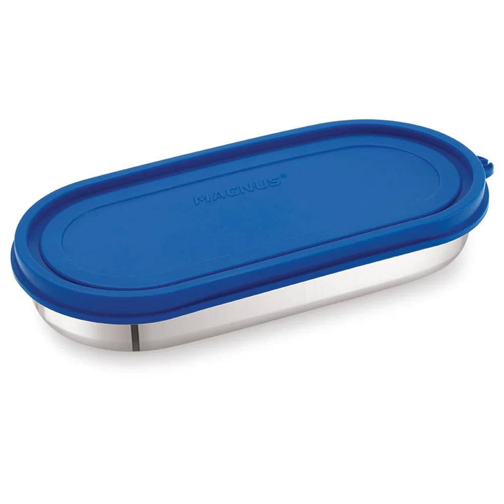 Easy Lock Oval Prime Stainless Steel Container – Airtight & Leakproof Lid for School, Office, Picnic | Ideal for Men, Women & Kids (Royal Blue, 450ml)