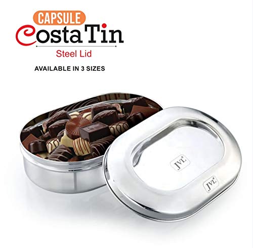 JVL Stainless Steel Costa Capsule Shape Container Box with Steel Lid - 3 Pc Set (1500ml, 2000 ml, 2500 ml )