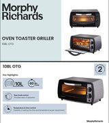 10BL 10L OTG – Compact 800W Oven Toaster Griller with Manual Knob Control & Essential Accessories