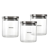 Borosil Classic Glass Jar with Wooden Tray, Air-Tight Storage Container For Kitchen, Glass Jar For Storing Spices, Snacks, Grains, Dals, Set of 3 (600 ml each) with Wooden Tray, Clear