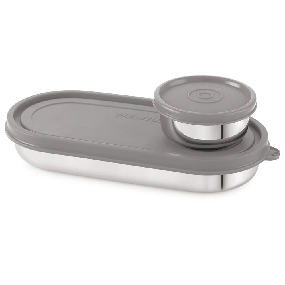 Easy Lock Stainless Steel Prime Oval & Chocolate Container Set – Airtight & Leakproof Tiffin for School, Office, Picnic | Lunch Box for Men, Women & Kids (Grey, 100ml & 450ml)