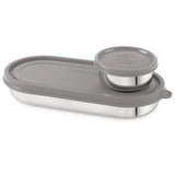 Easy Lock Stainless Steel Prime Oval & Chocolate Container Set – Airtight & Leakproof Tiffin for School, Office, Picnic | Lunch Box for Men, Women & Kids (Grey, 100ml & 450ml)
