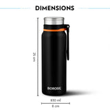 Hydra Aquafit 830ML Black Stainless Steel Water Bottle – Double Wall Vacuum Insulated, 14 Hours Hot, 16 Hours Cold, Leakproof, Wide Mouth, Strap | Ideal for Gym, Office, School (AQUAFIT 830-Black)