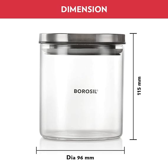 Borosil Classic Glass Jar with Wooden Tray, Air-Tight Storage Container For Kitchen, Glass Jar For Storing Spices, Snacks, Grains, Dals, Set of 3 (600 ml each) with Wooden Tray, Clear