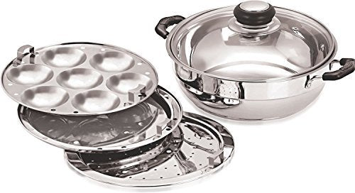 Pristine Stainless Steel Sandwich Base Multi Kadai with Glass Lid (Induction Compatible)