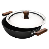 Wonderchef 28cm Hard Anodized Aluminium Wok with Lid