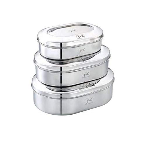 JVL Stainless Steel Costa Capsule Shape Container Box with Steel Lid - 3 Pc Set (1500ml, 2000 ml, 2500 ml )