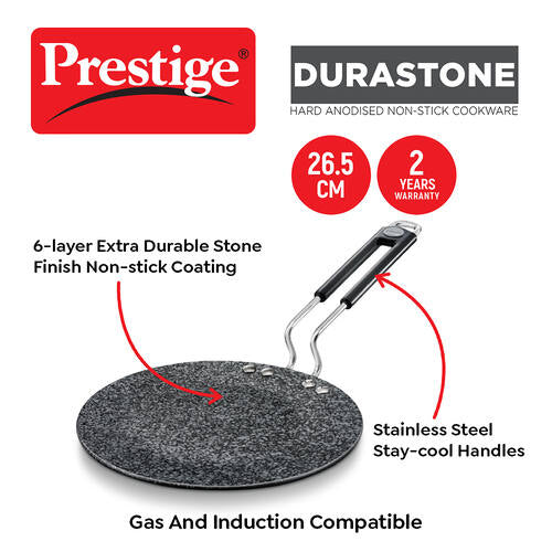 Prestige Durastone Hard Anodised 6 Layer Non-Stick Concave Tawa, 26.5 cm (Black) 37572