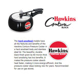 Hawkins Contura Black Pressure Cooker 3 Litre: CB30 with Hawkins Genuine 2 Gasket & 2 Safety Valve