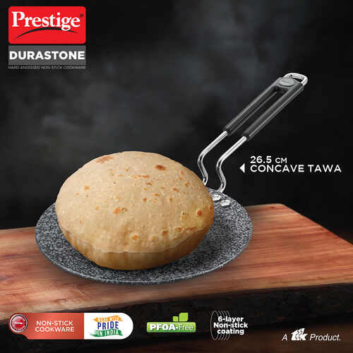 Prestige Durastone Hard Anodised 6 Layer Non-Stick Concave Tawa, 26.5 cm (Black) 37572
