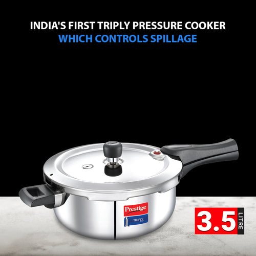 Prestige Svachh Triply Outer Lid Pressure Cooker with Unique Deep Lid for Spillage Control, 3.5 Litre, Silver 20704