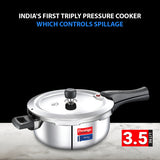 Prestige Svachh Triply Outer Lid Pressure Cooker with Unique Deep Lid for Spillage Control, 3.5 Litre, Silver 20704