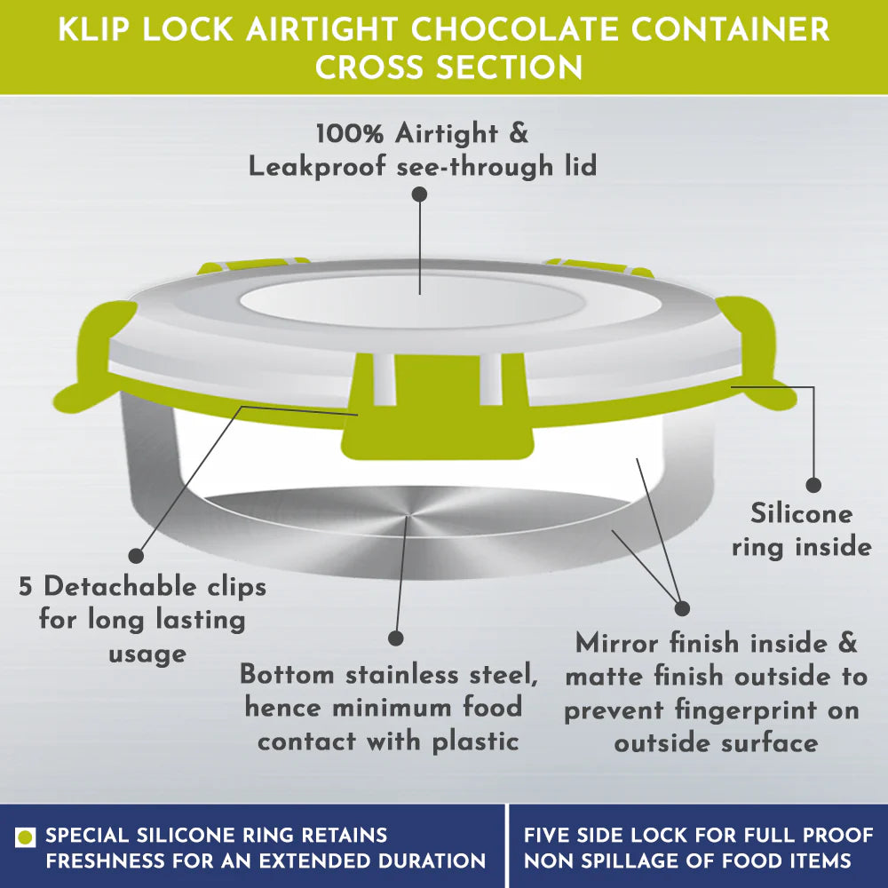 Klip Lock Stainless Steel Airtight Leakproof Storage Container 650ML – Durable Lunch Box for Office Men & Kids, Premium Kitchen Accessories Item
