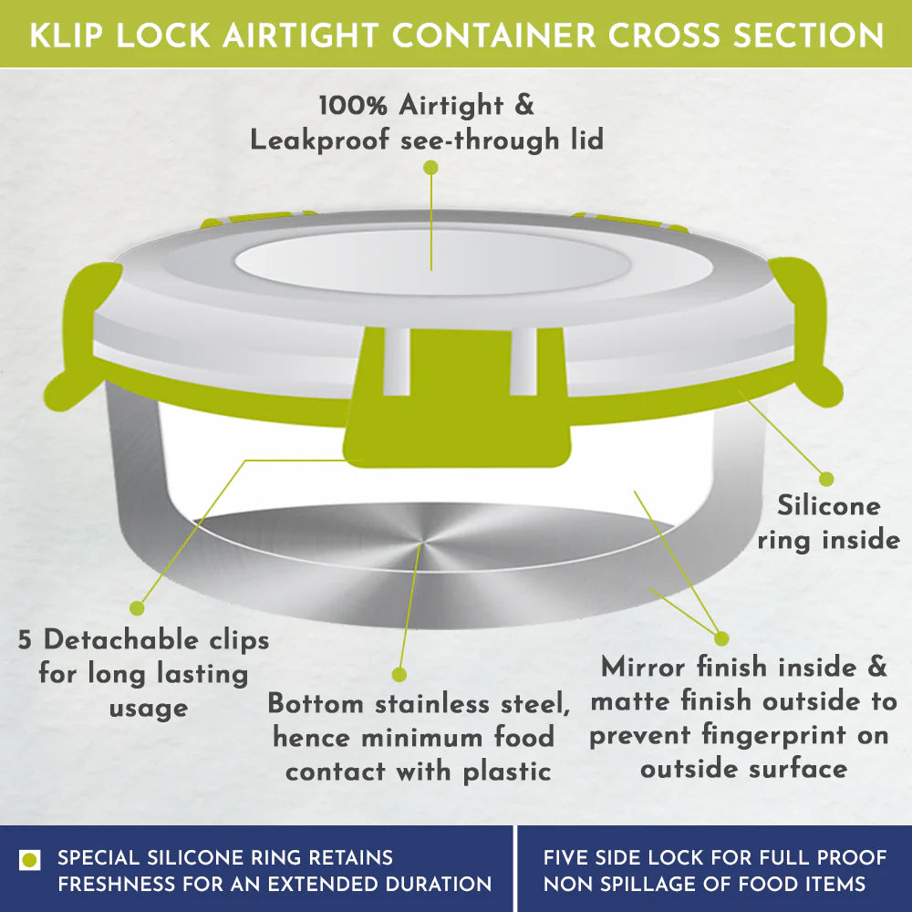 Klip Lock Stainless Steel Airtight Leakproof Storage Container 1750ML – Durable Kitchen Accessories Item, Large Lunch Box for Office Men, Women & Kids