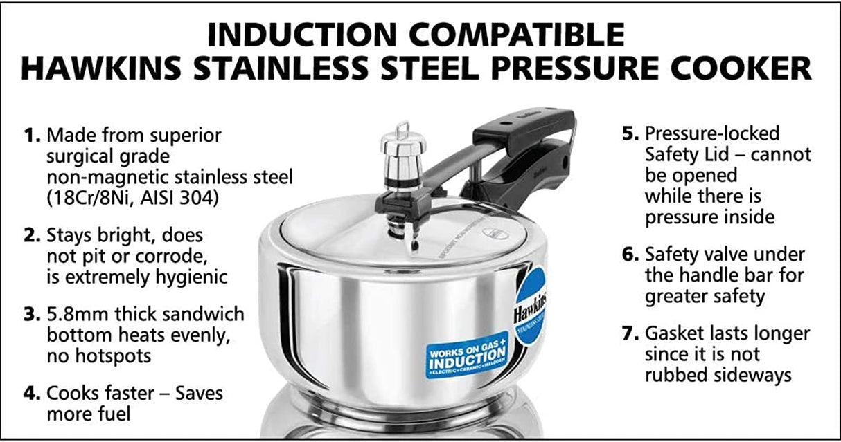 Hawkins Stainless Steel Pressure Cooker, 2 Litres, Silver & Hawkins Contura Pressure Cooker, 2 Litres, Silver