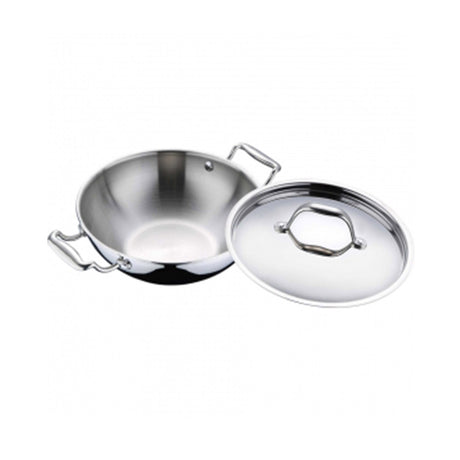 Bergner Argent Stainless Steel Wok Kadai with Lid 24 Cm (BG-6332)