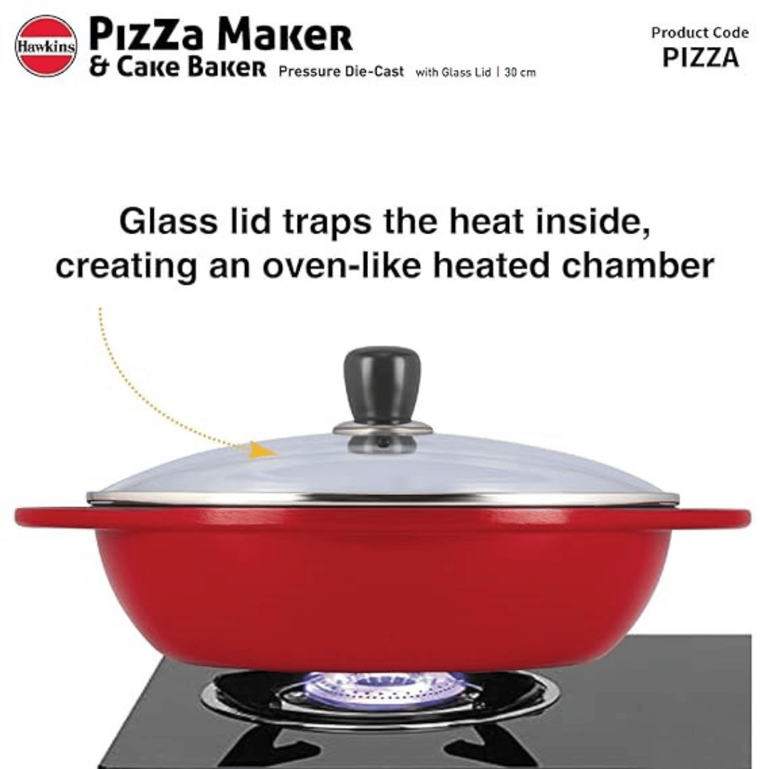 Hawkins 30 cm Nonstick Pizza Maker & Cake Baker with Glass Lid (PIZZA)